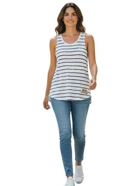 SoulCycle Stripe Tank Top White Blue Racerback Athleisure Sz Large